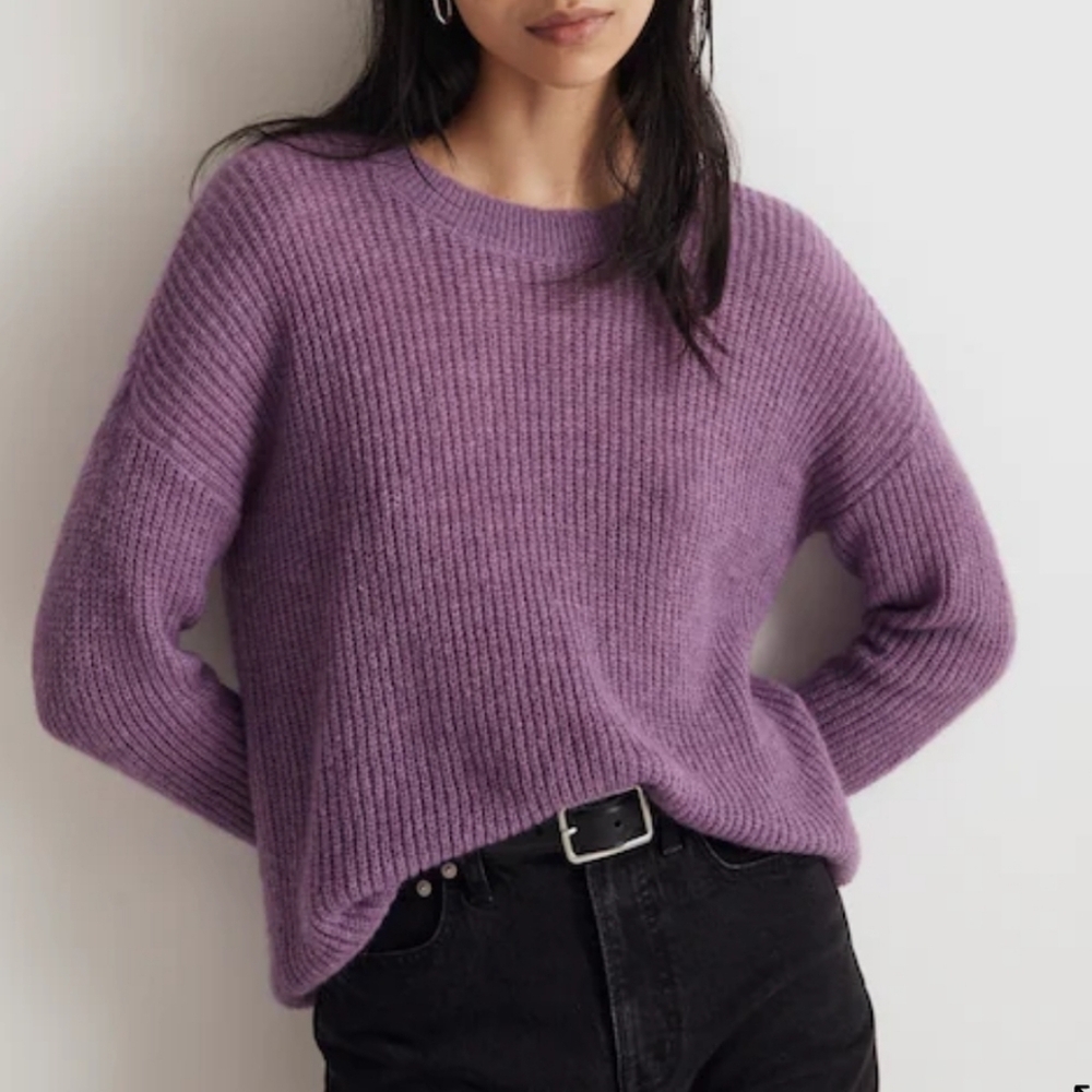 Madewell Ribbed Crewneck Sweater In Heather Amethyst